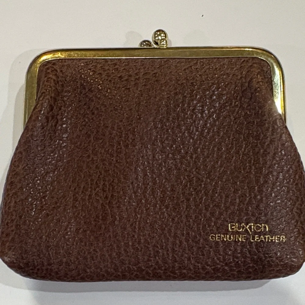 Vintage Buxton Genuine Leather Kiss Lock Coin Purse Brown